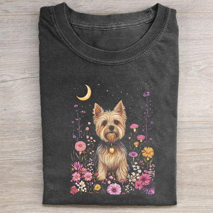 Yorkshire Terrier Dog Floral Garden Print Men's Casual T-Shirt