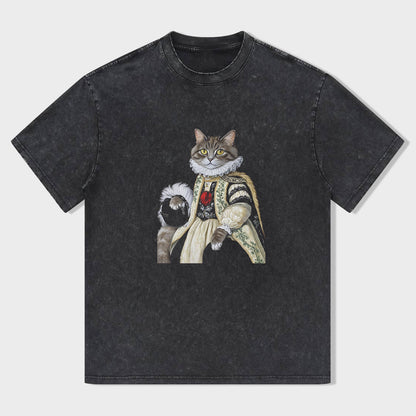 Vintage Black T-Shirt with Royal Cat Graphic