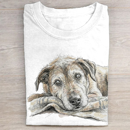 Heygraff™ "Old Soul" Hand-Drawn Dog Sketch tshirt | Vintage Washed Cotton| Quiet Companions