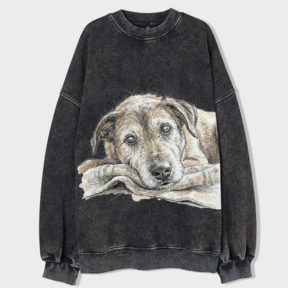 Heygraff™ "Old Soul" Hand-Drawn Dog Sketch tshirt | Vintage Washed Cotton| Quiet Companions