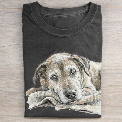 Heygraff™ "Old Soul" Hand-Drawn Dog Sketch tshirt | Vintage Washed Cotton| Quiet Companions