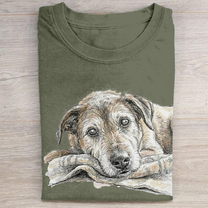 Heygraff™ "Old Soul" Hand-Drawn Dog Sketch tshirt | Vintage Washed Cotton| Quiet Companions