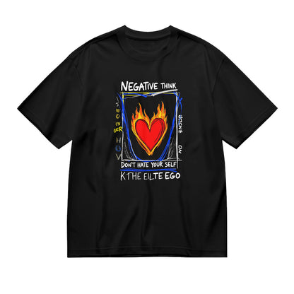Negative Think Flame Heart Graphic T-Shirt