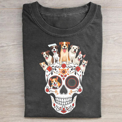 Sugar Skull with Dogs Graphic T-Shirt