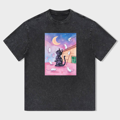 Black Cat Dreamy Sky Graphic T-Shirt
