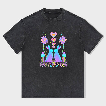 Colorful Bunny Rabbit with Flowers Graphic T-Shirt