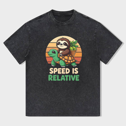Speed is Relative Sloth Riding Turtle Graphic T-Shirt