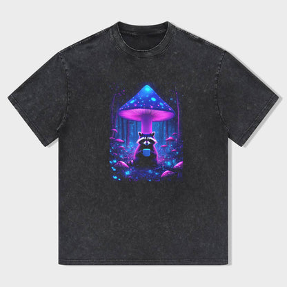 Mushroom Forest Raccoon Graphic T-Shirt