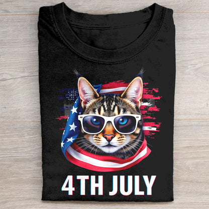 Cute Cat 4th of July American Flag T-Shirt