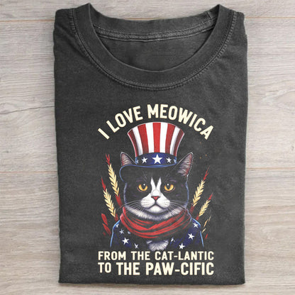 I Love Meowica - From the Cat-lantic to the Paw-cific - Patriotic Cat T-Shirt