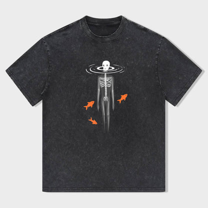 Skull Skeleton Fish Graphic Print Men's Casual T-Shirt