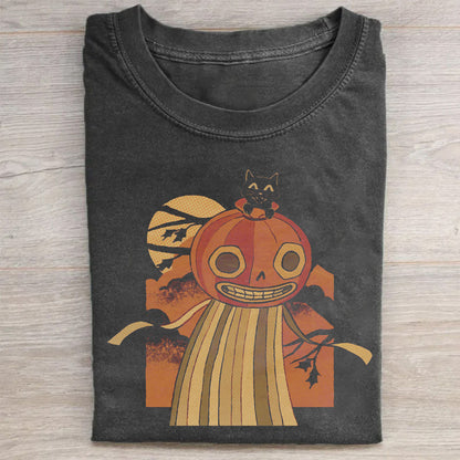 Halloween Pumpkin Cat Moon Night Graphic Print T-Shirt