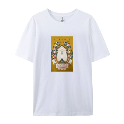 Buddha Face Lotus Flower Design Graphic T-Shirt for Women Men Unisex Casual Cotton Tee Top
