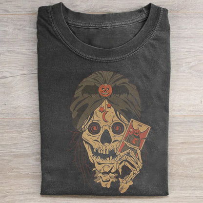 Skull with Crown and Playing Card Graphic Print T-Shirt