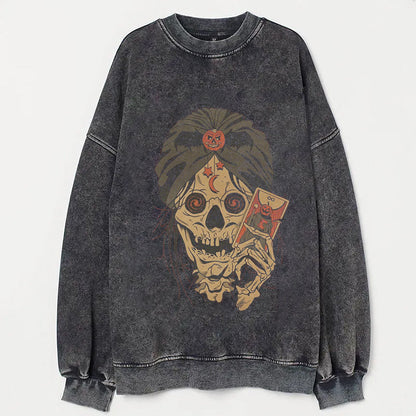 Skull with Crown and Playing Card Graphic Print T-Shirt