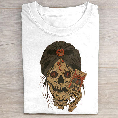 Skull with Crown and Playing Card Graphic Print T-Shirt