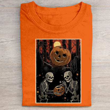 Halloween Pumpkin Skeletons Vintage Art Graphic T-Shirt