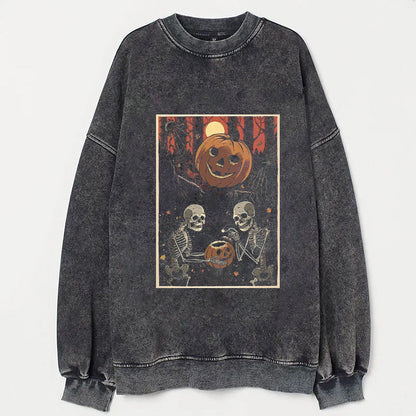 Halloween Pumpkin Skeletons Vintage Art Graphic T-Shirt