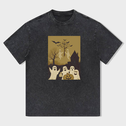 Halloween Ghosts Pumpkin Castle Graphic T-Shirt