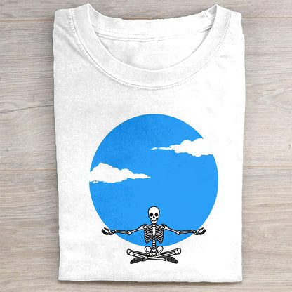 Skeleton Surfing Under Blue Sky Graphic T-Shirt