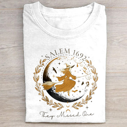 Salem 1692 Witch Flying Moon Graphic T-Shirt