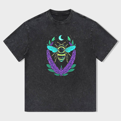 Bee and Lavender Graphic Tee for Women Men Unisex Casual Cotton T-Shirt
