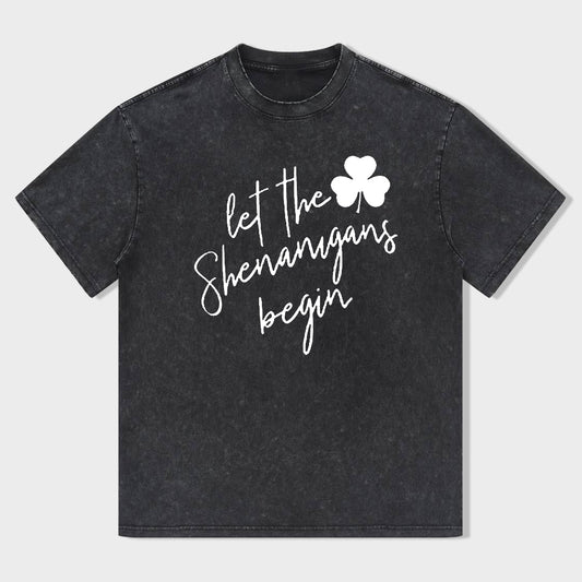 Retro St. Patrick's Day Let The Shenanigans Begin Shamrock Unisex T-Shirt - heygraff
