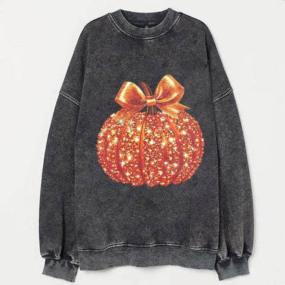 Sparkling Pumpkin with Bow Graphic T-Shirt