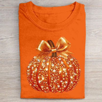 Sparkling Pumpkin with Bow Graphic T-Shirt