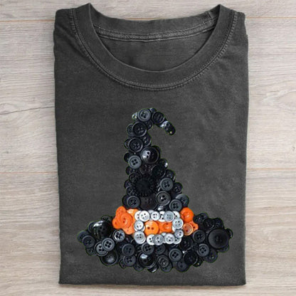 Button Witch Hat Design Graphic T-Shirt