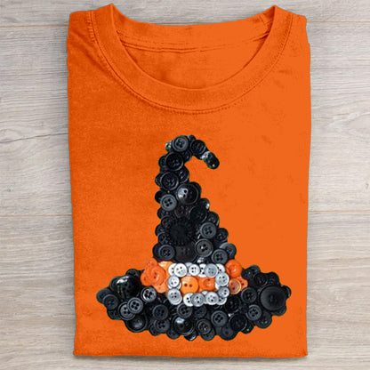 Button Witch Hat Design Graphic T-Shirt