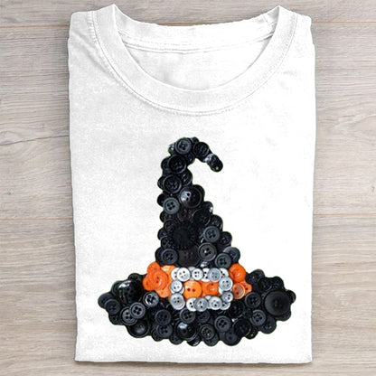 Button Witch Hat Design Graphic T-Shirt