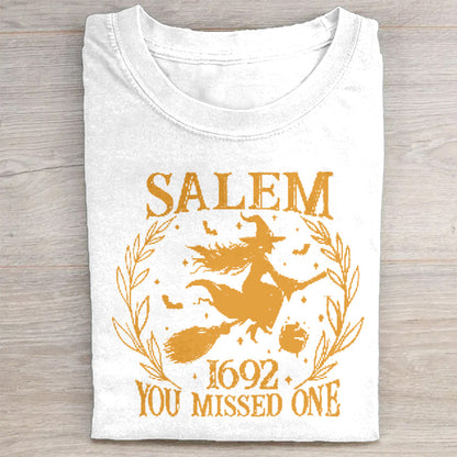 Salem 1692 You Missed One Witch Flying Halloween Graphic T-Shirt