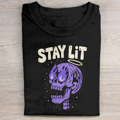 Stay Lit Skull Graphic T-Shirt