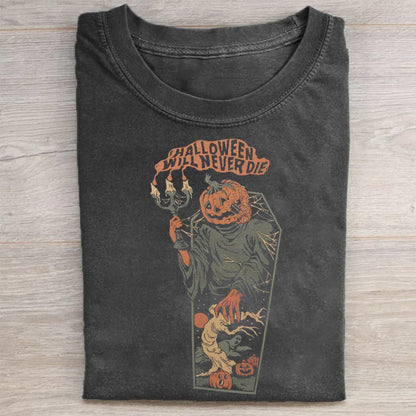 Halloween Pumpkin Coffin Skeleton Graphic T-Shirt
