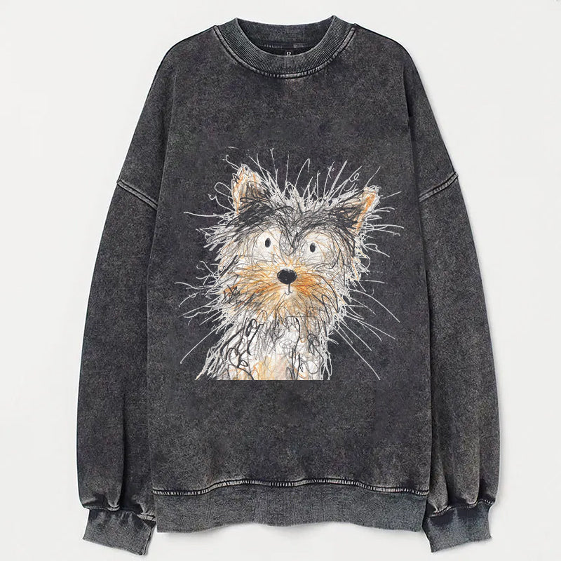 Scrawled Puppy Art Cute Dog Print Casual Sweatshirt
