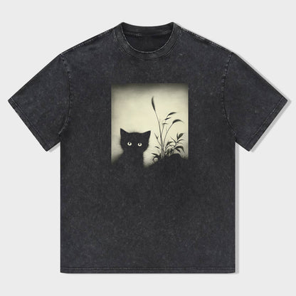 Black Cat Silhouette Graphic T-Shirt