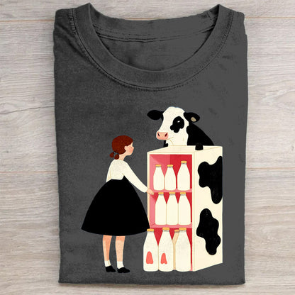 Cute Cow and Girl Graphic T-Shirt