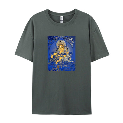Buddhist Thangka Art T-Shirt  Blue and Gold Buddha Design  Spiritual Meditation Clothing  Unique Graphic Tee for Men Women  Comfortable Cotton Top  Traditional Tibetan Style Apparel
