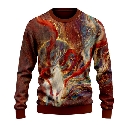 Dunhuang Art Fox Print Crewneck Sweater