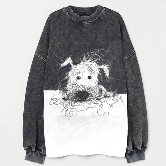 Cute Dog Scrawled Puppy Art Print Casual Sweatshirt