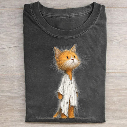 Cute Cat in Scarf Graphic Print Casual T-Shirt