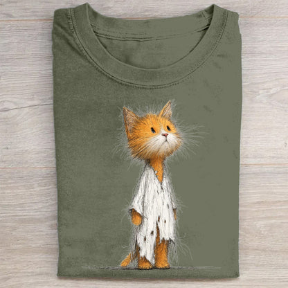 Cute Cat in Scarf Graphic Print Casual T-Shirt