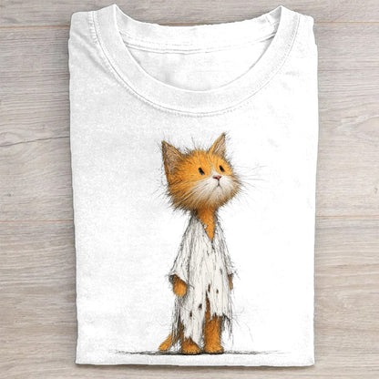 Cute Cat in Scarf Graphic Print Casual T-Shirt