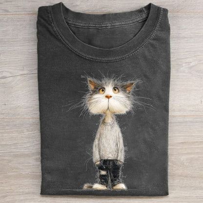 Cute Cat in Sweater Graphic Print T-Shirt