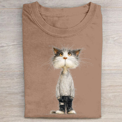 Cute Cat in Sweater Graphic Print T-Shirt