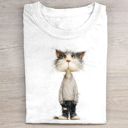 Cute Cat in Sweater Graphic Print T-Shirt
