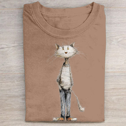 Whimsical Cat Art Print Graphic T-Shirt