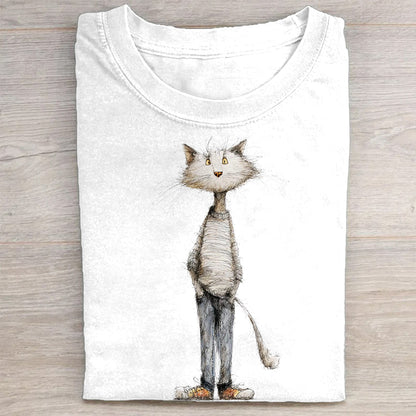 Whimsical Cat Art Print Graphic T-Shirt