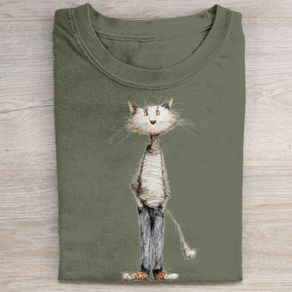 Whimsical Cat Art Print Graphic T-Shirt